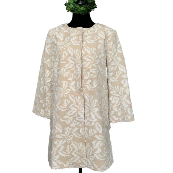 Nordstrom Chelsea28 Beige Flax Floral Eyelash Jacquard Long Blazer Jacke… - Picture 3 of 14